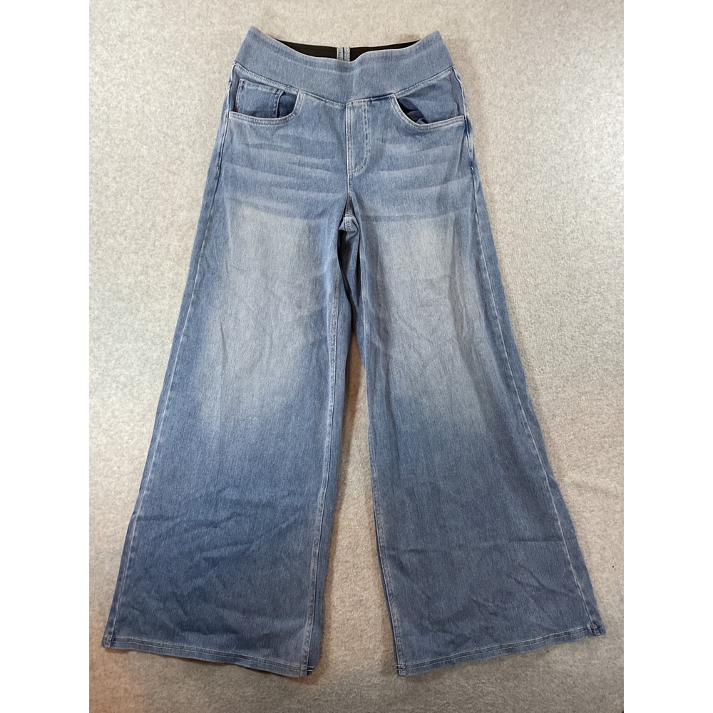 Halara Petite S Light Wash Wide Leg Pull On Denim Jeans Trousers 1211